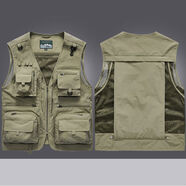 男士馬甲背心工裝寬松戶(hù)外釣魚(yú)攝影師背心定制印logo工作服 卡其色 S S90-100斤