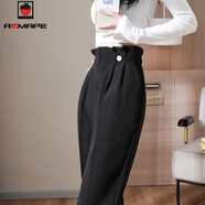 AEMAPE休閑褲女2025春秋冬新款時(shí)尚百搭西裝褲女直筒垂墜感氣質(zhì)女褲 黑色長(cháng)褲/時(shí)尚花苞腰  XL _碼_建議115-125斤