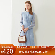 經(jīng)典故事（JANE STORY）秋季氣質(zhì)襯衫式長(cháng)袖連衣裙2024新款女設計感木耳邊顯瘦百褶雪紡裙 淺藍色 L