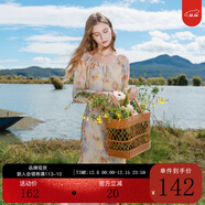 三彩2025秋款法式復古雪紡碎花裙連衣裙大擺長(cháng)裙浪漫M 檸檬黃花卉 S 155/80A