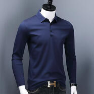 奧德里奇（Aodeliqi）男士polo衫長(cháng)袖修身商務(wù)休閑翻領(lǐng)t恤春秋季絲光棉純色翻領(lǐng)打底衫 寶藍色 XL  建議140-155斤