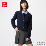 優(yōu)衣庫女裝紐花圓領(lǐng)針織開(kāi)衫/毛衣外套空調衫通勤秋冬新款481477 69 藏青色 2XL