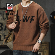 AEMAPE復古圓領(lǐng)毛衣男士秋冬季青少年美式潮牌加厚針織衫重磅套頭打底衫 2303暖咖毛衣 XL 建議體重135-150斤