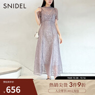 SNIDEL秋冬優(yōu)雅修身半高領(lǐng)短袖微透鏤空刺繡蕾絲連衣裙SWFO234142 摩卡棕 S （0）