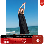 三彩2025夏季新款仿棉麻連衣裙無(wú)袖扭結背心裙寬松長(cháng)裙度假風(fēng)M