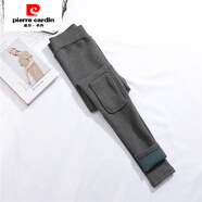 皮爾卡丹（pierre cardin）秋冬加絨加厚補丁打底褲女膝蓋貼布修身彈力保暖褲外穿高腰小腳褲 深灰色 L 冬款號100-130斤