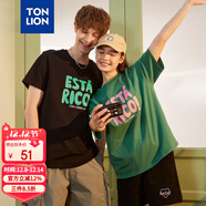 唐獅（TonLion）2025情侶裝短袖T恤男印花寬松半袖白色打底衫女 男款/黑色 S