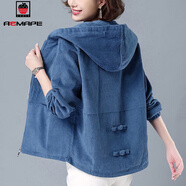 AEMAPE外套女2026新款春秋冬季韓版寬松高腰顯瘦百搭休閑連帽上衣百搭 1208#藍色_春秋款 3XL _建議145-160斤
