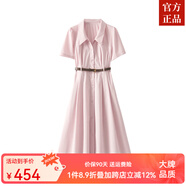 ZXEGI好品質(zhì)連衣裙早秋女裝松弛都市優(yōu)雅通勤襯衫領(lǐng)噴漆釘扣短袖連衣裙 淺粉色 M