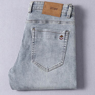 好景鳥(niǎo)（HAOJINGNIAO）秋季高端牛仔褲男士休閑直筒淺藍色男褲寬松彈力春秋中腰牛仔長(cháng)褲 淺藍色 40