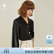 范思藍恩春秋新款雪紡白襯衫女設計感小眾復古港味職業(yè)裝襯衣女 黑色 S