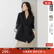 對白【莫蘭迪聯(lián)名】印花設計感西裝外套女2025秋季新款黑色小西服 靜謐黑 S