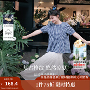 茵曼（INMAN）【商場(chǎng)同款】法式格子襯衫2025夏季女裝新款短袖娃娃衫襯衣 藏青 L
