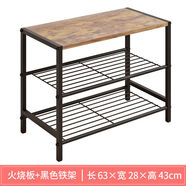 家世比宿舍鞋架子家用門(mén)口多層小窄鐵藝簡(jiǎn)易鞋架入戶(hù)門(mén)收納鞋柜出房用 火燒色木板+黑架三層