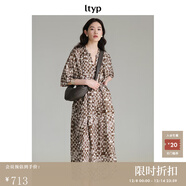 旅途原品（ltyp）格子連衣裙優(yōu)雅隨性藝術(shù)印花蝙蝠袖冬季原創(chuàng  )設計感中長(cháng)裙 咖色-定制手繪水彩方格子 M 160cm（現貨）