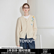 初語(yǔ)花朵繡花設計針織衫開(kāi)衫女2025秋新款保暖低圓領(lǐng)長(cháng)袖毛衣外套 米杏色 S