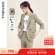 尚都比拉職業(yè)通勤西裝套裝女春秋正裝西服外套褲子面試兩件套 淺咖色 M