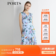 PORTS寶姿新品女裝V領(lǐng)不規則印花連衣裙LN8D268HPS065 天藍色印花 M (6)