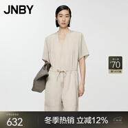 江南布衣（JNBY）夏季女裝連體衣寬松休閑氣質(zhì)V領(lǐng)短袖通勤5O6F14220 058/綠灰白 XS