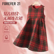 FOREVER21童裝女童裙子秋冬款2025新款姐妹款紅色毛呢格子裙新年兒童連衣裙 毛呢連衣裙 單件裝 130