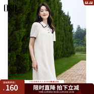 歐莎（OSA）法式小香風(fēng)翻領(lǐng)連衣裙女夏季2025新款A字蕾絲花邊中長(cháng)款裙 米白色 M