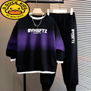 G.duck男童春秋運動(dòng)套裝兒童寬松衛衣兩件套胖男孩加肥加大童裝 黑紫色漸變套裝 150 適合【70-90斤】