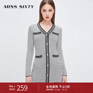 MISS SIXTY連衣裙女V領(lǐng)修身薄款性感包臀小香風(fēng)淑女 黑/白 L