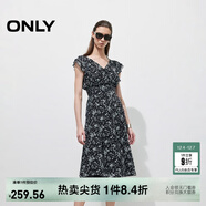 ONLY2025秋季新款法式碎花荷葉飛袖中長(cháng)裙連衣裙女|125107053 H1G鄞妮黑白印花 S