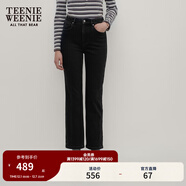Teenie Weenie【輕暖絨】小熊女裝簡(jiǎn)約風(fēng)秋牛仔褲九分褲黑色直筒褲 黑色 XS (155)