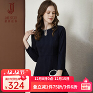 經(jīng)典故事（JANE STORY）經(jīng)典故事條紋圓領(lǐng)連衣裙女2025秋季新款鏤空設計正式場(chǎng)合精致裙子 藍色條紋 M