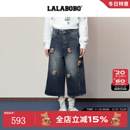 拉拉波波【商場(chǎng)同款】LALABOBO七分牛仔褲25年秋新款潮原創(chuàng  )松弛感印花褲子 S