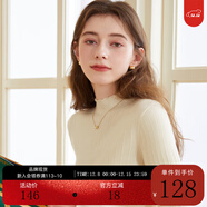 三彩冬款純色坑條針織衫木耳邊半高領(lǐng)修身打底內搭簡(jiǎn)約女 米白色 L