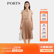 PORTS寶姿女裝春夏新款通勤襯衫領(lǐng)拼接百褶收腰短袖中長(cháng)連衣裙 珍珠粉 S (4)