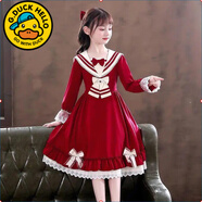 G.duck小黃鴨洛麗塔女童連衣裙春裝長(cháng)袖洋氣裙子秋季款大童lolita公主裙 紅色 長(cháng)袖公主裙6078 160