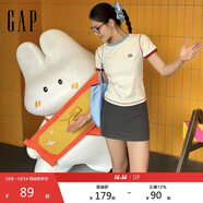 蓋璞女裝2025夏季新款刺繡logo撞色包邊坑條短袖T恤活力上衣766080