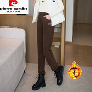 皮爾卡丹（pierre cardin）加絨加厚休閑褲2025秋冬新款顯瘦時(shí)尚高腰保暖長(cháng)褲寬松加絨小腳褲 深咖色-【冬款】 冬款加絨 加厚 4XL 32/二尺五/145-155斤