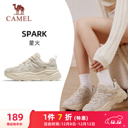 駱駝（CAMEL）女鞋厚底增高緩震老爹休閑運動(dòng)鞋子 K25CX4L4013 淺米白/灰 36