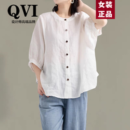 QVI高端品牌 亞麻短袖襯衫女2025夏季新款薄款寬松休閑顯瘦棉麻上衣 白色 2XL 【 建議131-145斤】