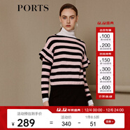 PORTS寶姿 新品女裝百搭條紋波浪邊落肩針織衫SN9K402AJKW002 黑-粉條紋 S