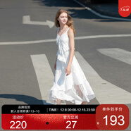 三彩2025秋季新款白月光蛋糕裙無(wú)袖連衣裙蕾絲拼接浪漫長(cháng)裙女