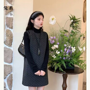 兔系毛呢背心裙秋冬小個(gè)子復古灰色波點(diǎn)毛呢背心連衣裙女秋冬中長(cháng)款小 灰色波點(diǎn) M 100-110
