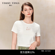 糖力商場(chǎng)同款  玫瑰花鏤空繡花T恤 2025春新款打底衫上衣女 白色（精致鏤空繡花） S