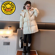 G.duck女童90白鴨絨羽絨服冬裝2025新款日韓系兒童裝加厚學(xué)院風(fēng)外套 杏色 110