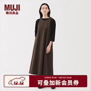 無(wú)印良品（MUJI）女式 易干平紋無(wú)袖連衣裙 女裝裙子長(cháng)裙背心裙25年冬季連身裙 棕色格紋 XL （165/92A）