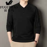 富貴鳥(niǎo)（FUGUINIAO）中青年男士長(cháng)袖衛衣春秋季2025新款雙面德絨上衣打底T恤衫男 黑色 L