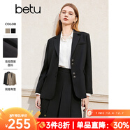 百圖betu女裝春季新款西裝氣質(zhì)小西服外套學(xué)院風(fēng)通勤西服2401T37 黑色 M