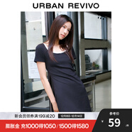 UR夏季新款女裝時(shí)尚撞色褶皺收腰修身圓領(lǐng)連衣裙UWU740043 正黑 S