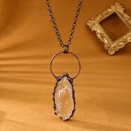 一條復古風(fēng)天然紫晶白水晶黃水晶綠螢石原石吊墜項鏈女士派對禮物 白水晶