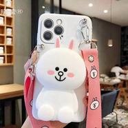 山頭林村零錢(qián)包適用蘋(píng)果13手機殼iphone12promaxse2女11卡通x男xr防摔xs支架pro潮xsmax掛繩mini女7殼6s套8 象牙白可妮兔+斜跨繩 iPhone16ProMax