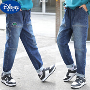 迪士尼（Disney）童裝男童彈力牛仔褲春秋新款2024小中大童韓版修身小腳褲兒童長(zhǎng)褲 路虎多袋褲 藍(lán)色不掉色 150 參考身高145-150